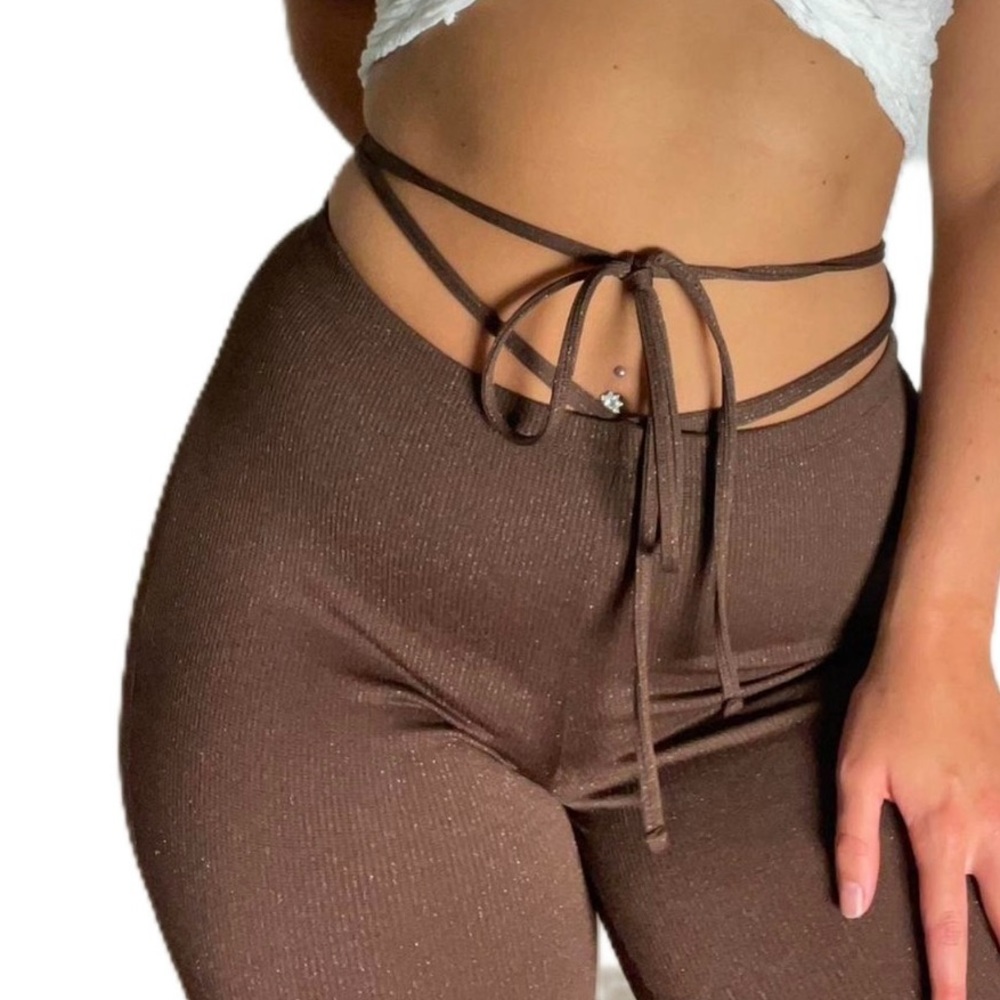 H&M Brown Shimmer Flare Pants With Waist Wrap String - XS - Picture 2 of 6